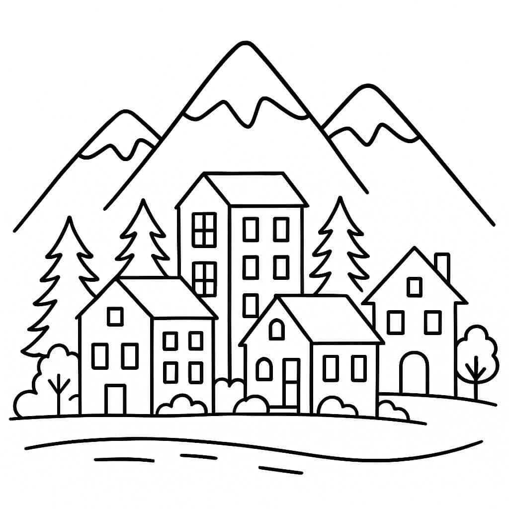 Cidade montanhosa para colorir