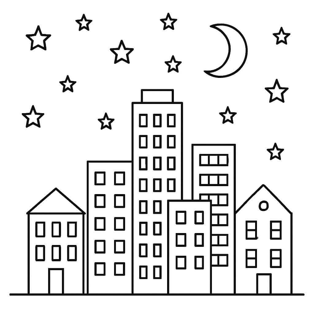 Cidade à noite para colorir