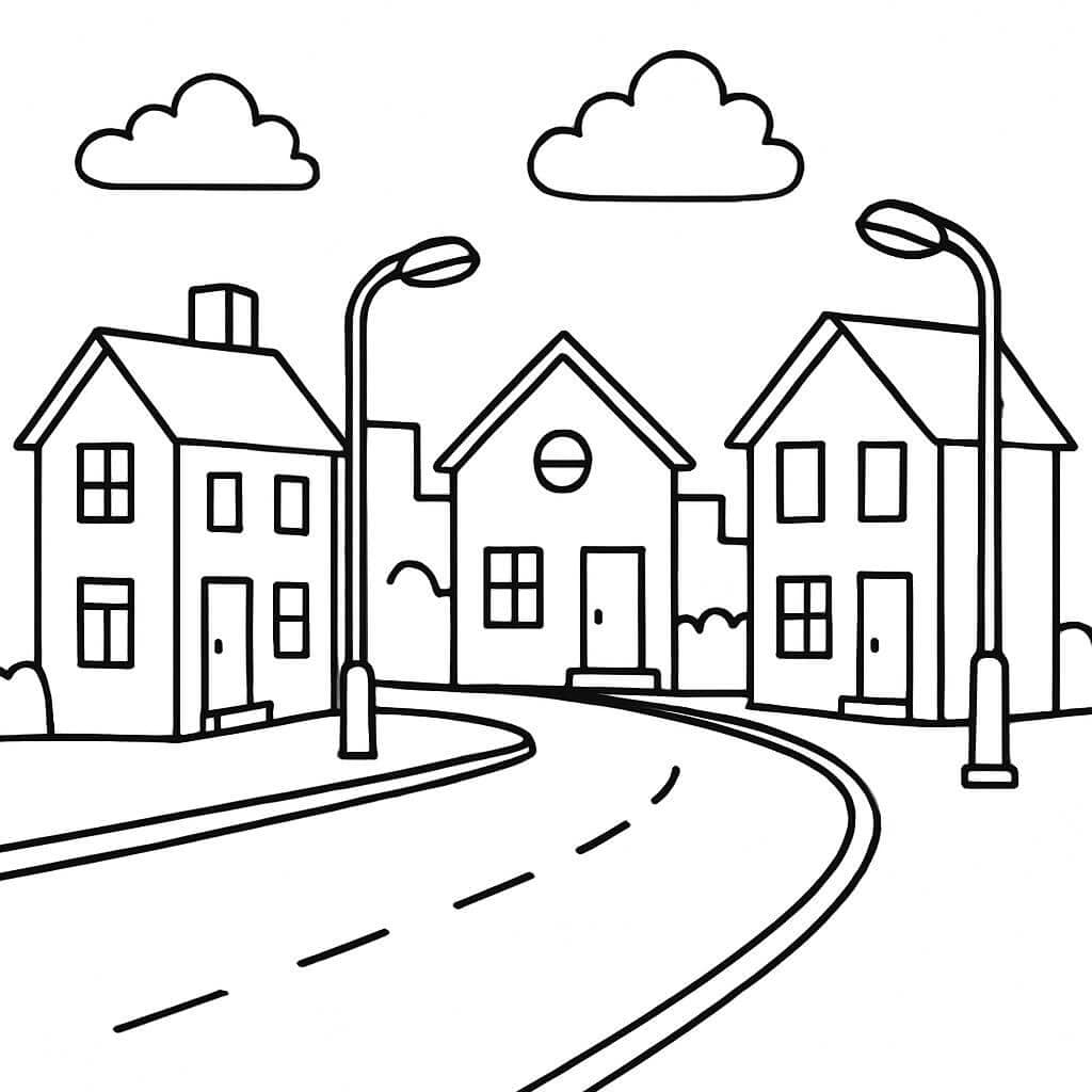 Rua com casas para colorir