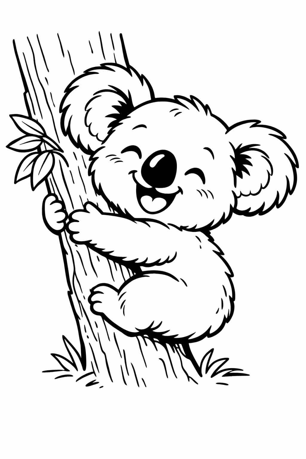 Coala abraçando árvore para colorir