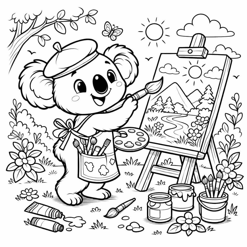 Coala artista para colorir