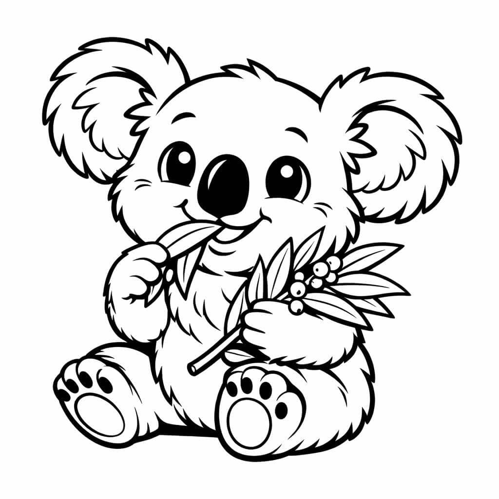 Coala comendo folhas para colorir