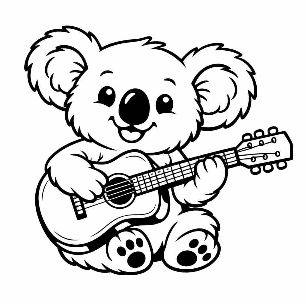 Coala guitarrista para colorir