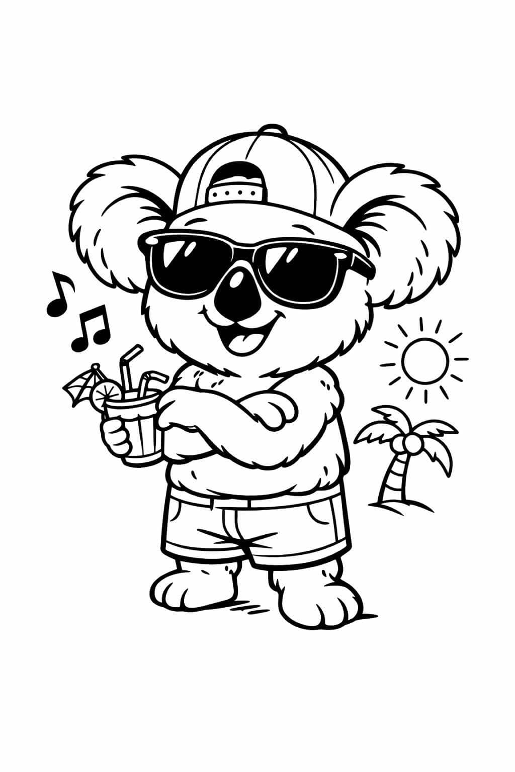 Coala de óculos com bebida para colorir