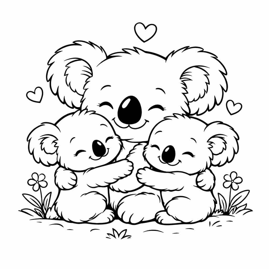 Família de coalas para colorir