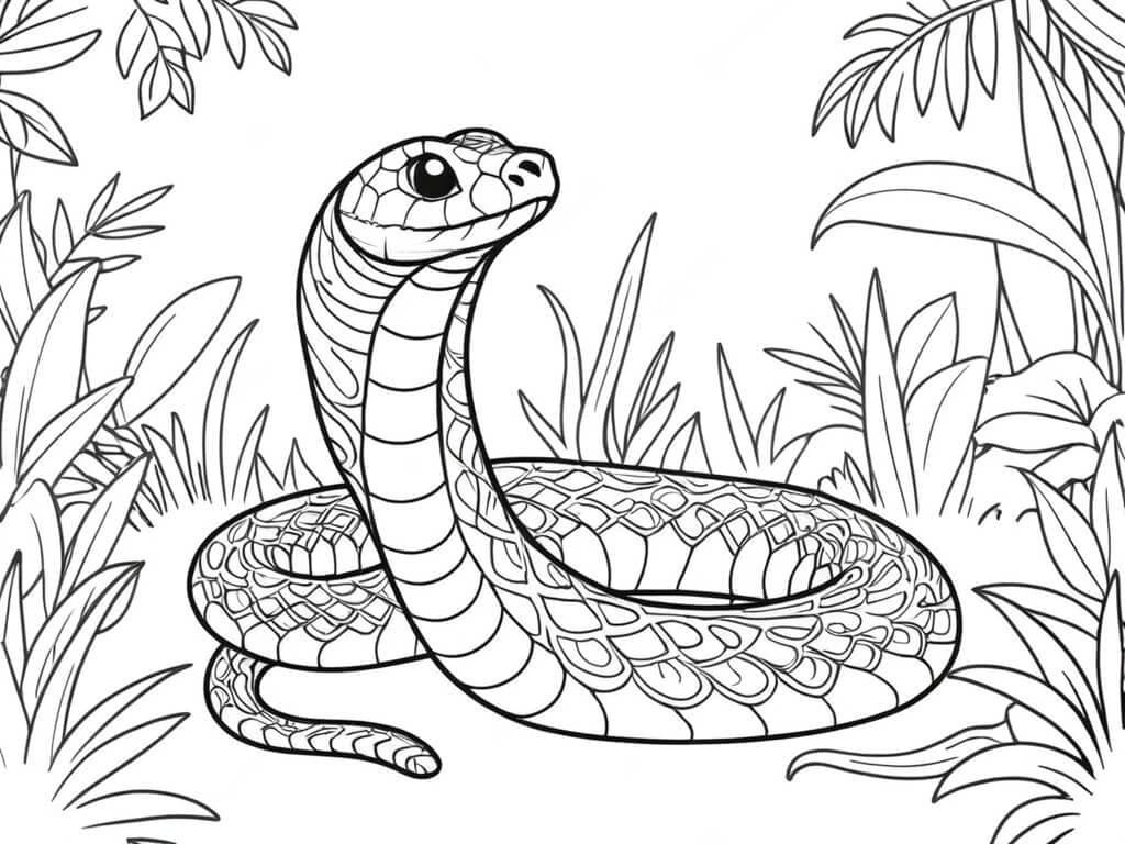 Cobra entre vegetação para colorir