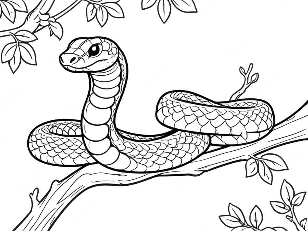 Cobra no galho da árvore para colorir