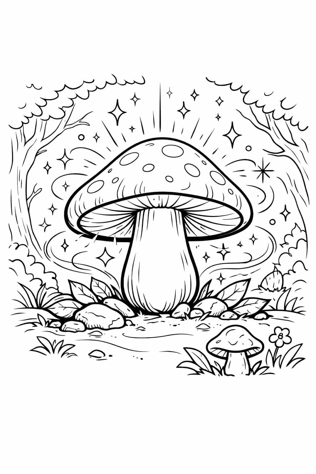 Cogumelo mágico brilhante para colorir