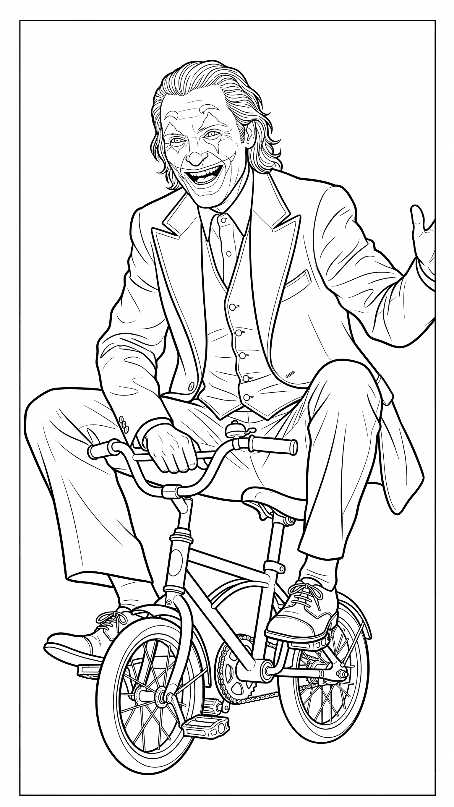 Coringa andando de bicicleta para colorir