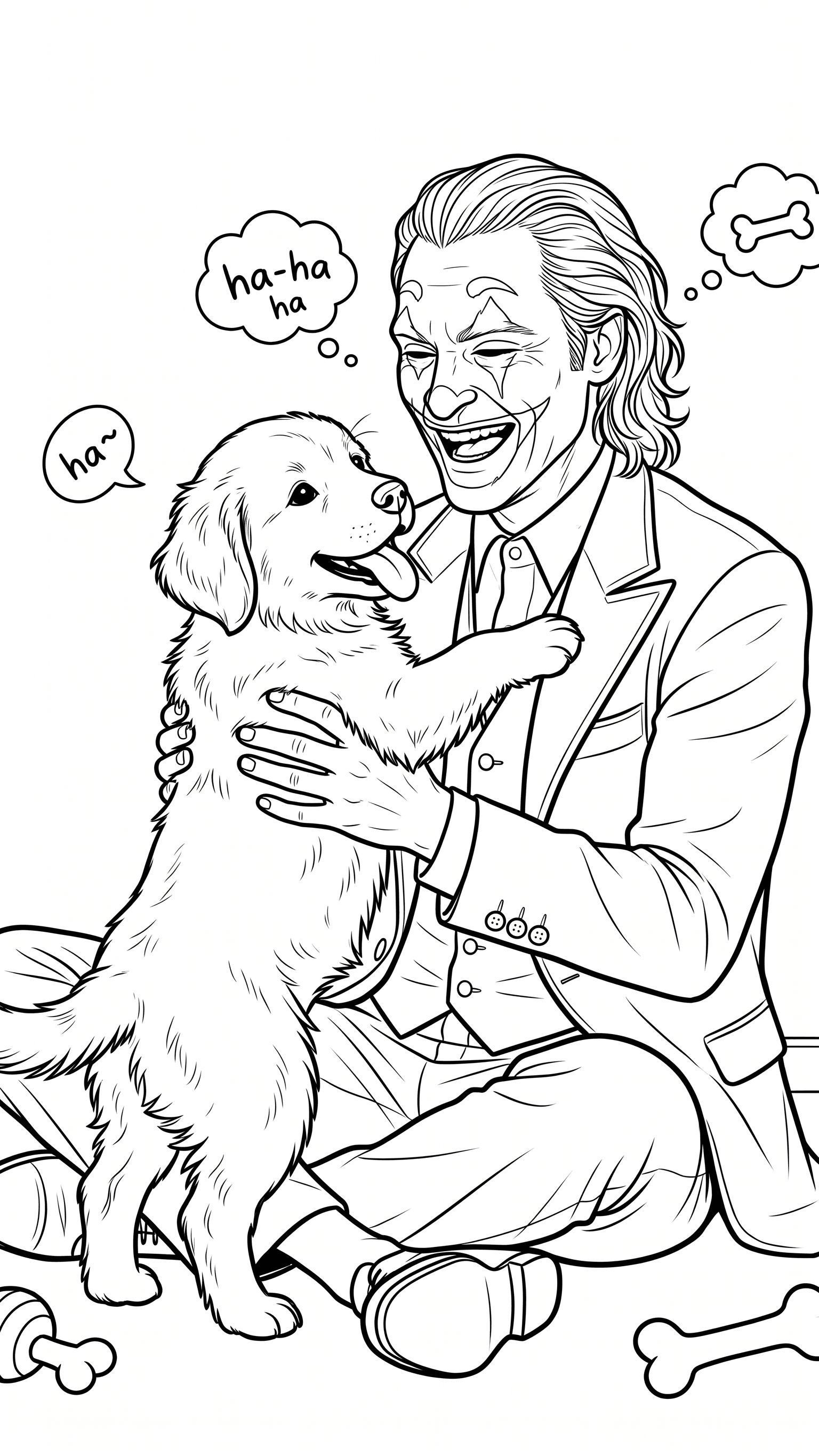 Coringa brincando com cachorro para colorir