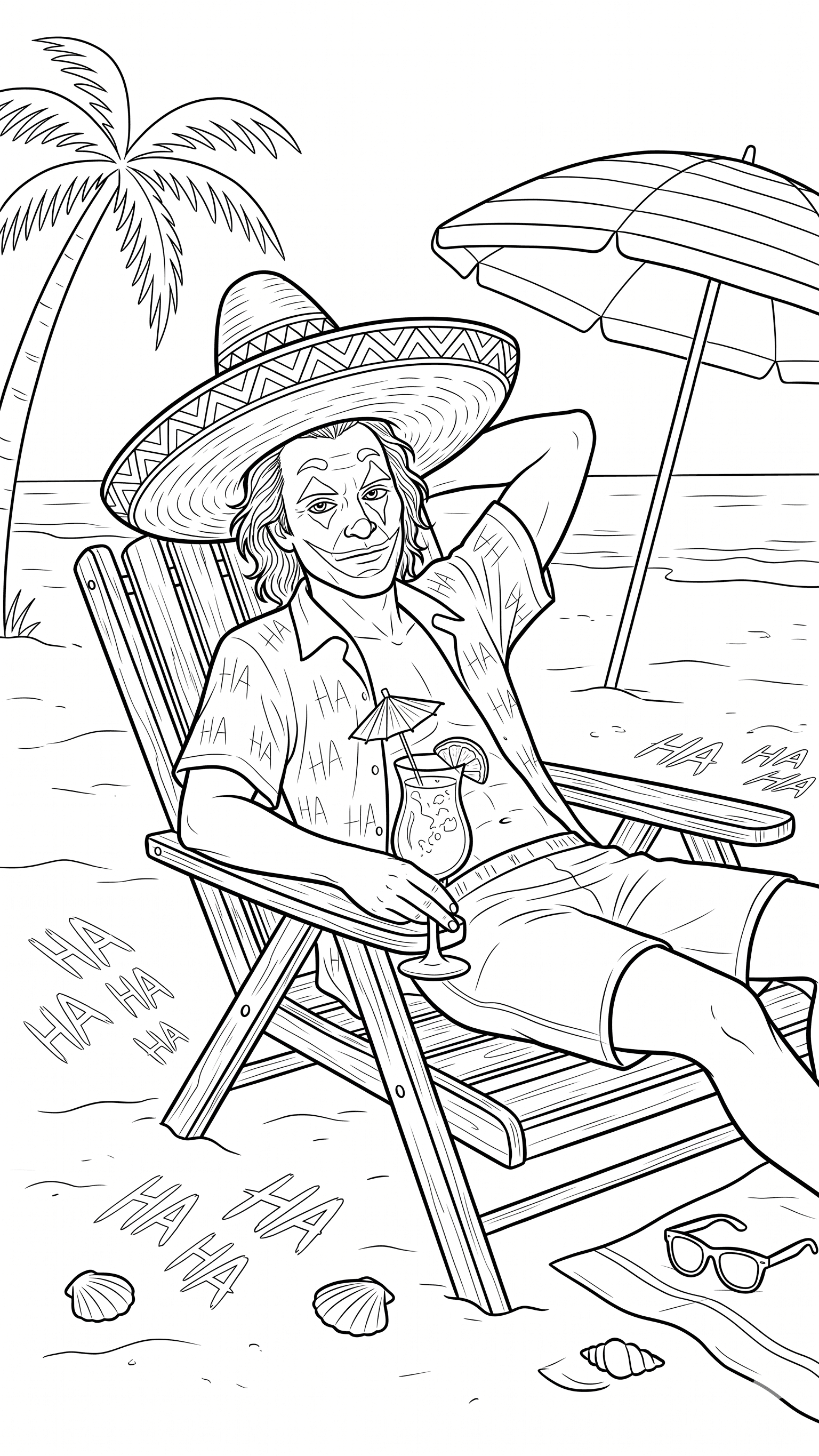Coringa na praia para colorir