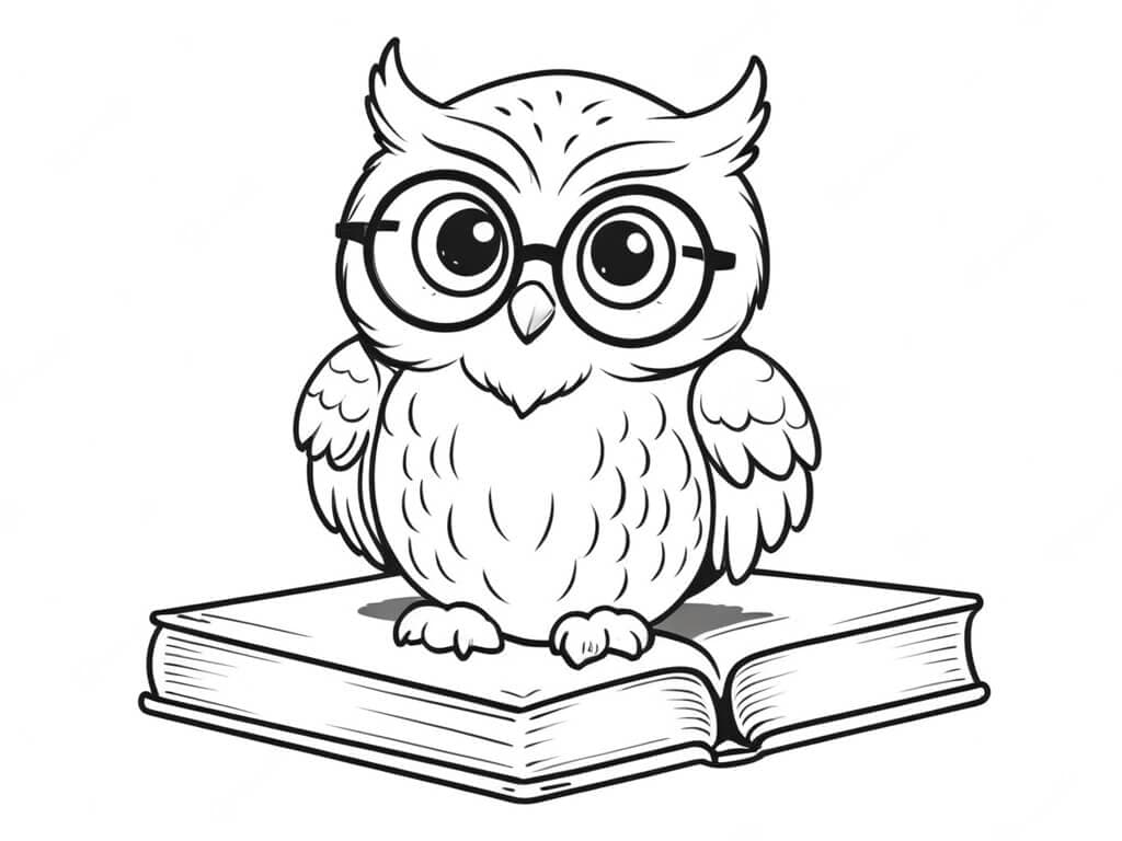 Coruja em cima de livro para colorir