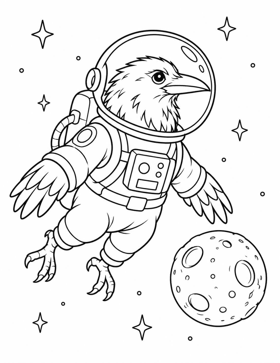 Corvo astronauta para colorir