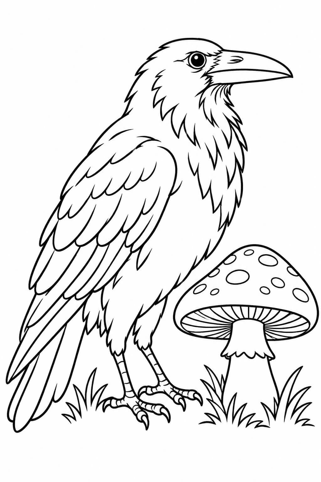 Corvo com cogumelo para colorir