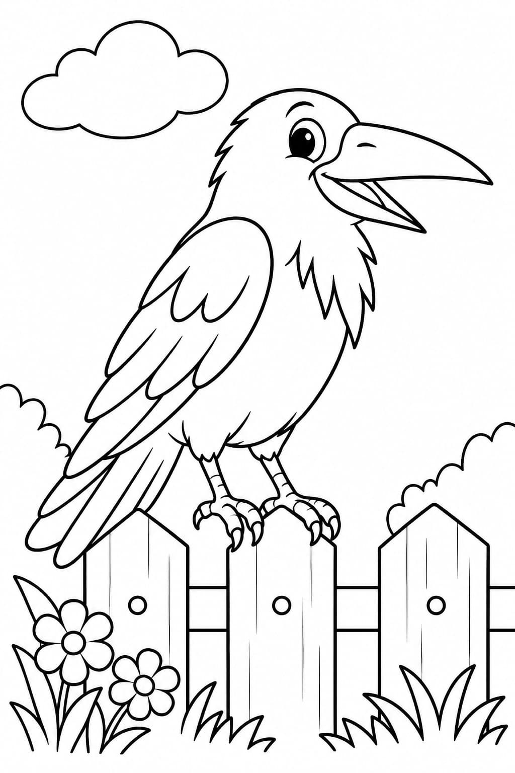 Corvo na cerca para colorir