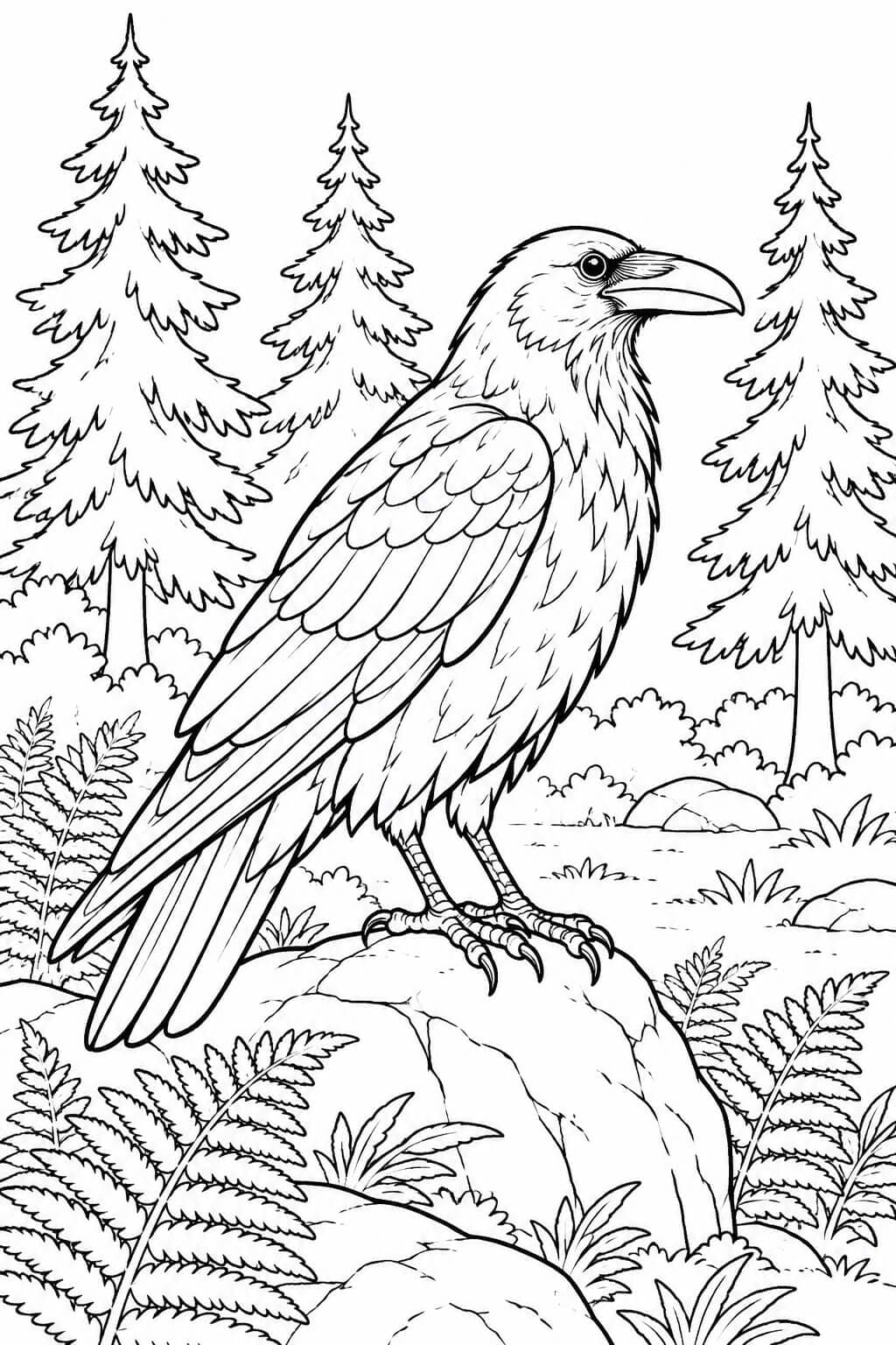 Corvo na floresta para colorir
