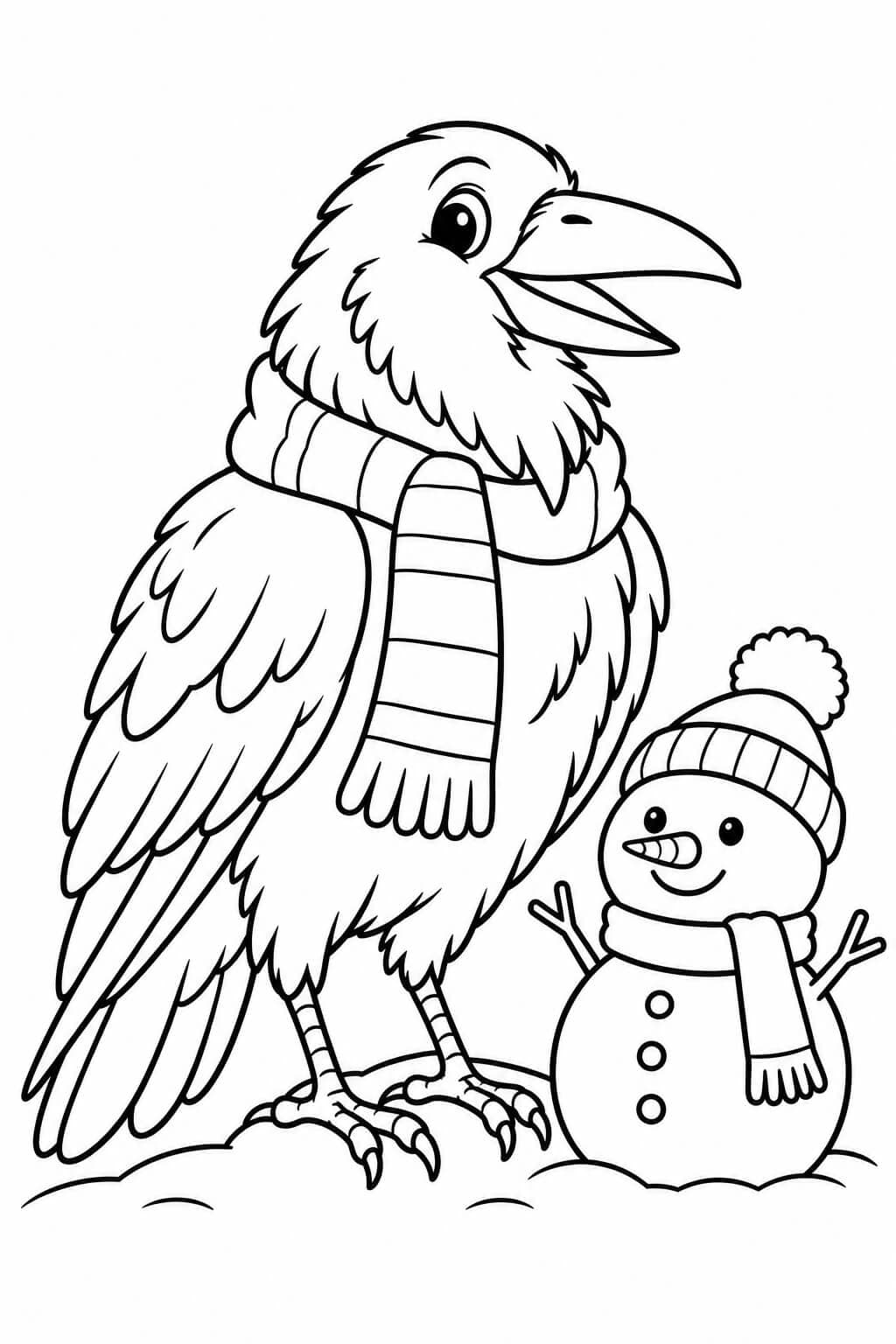 Corvo na neve para colorir