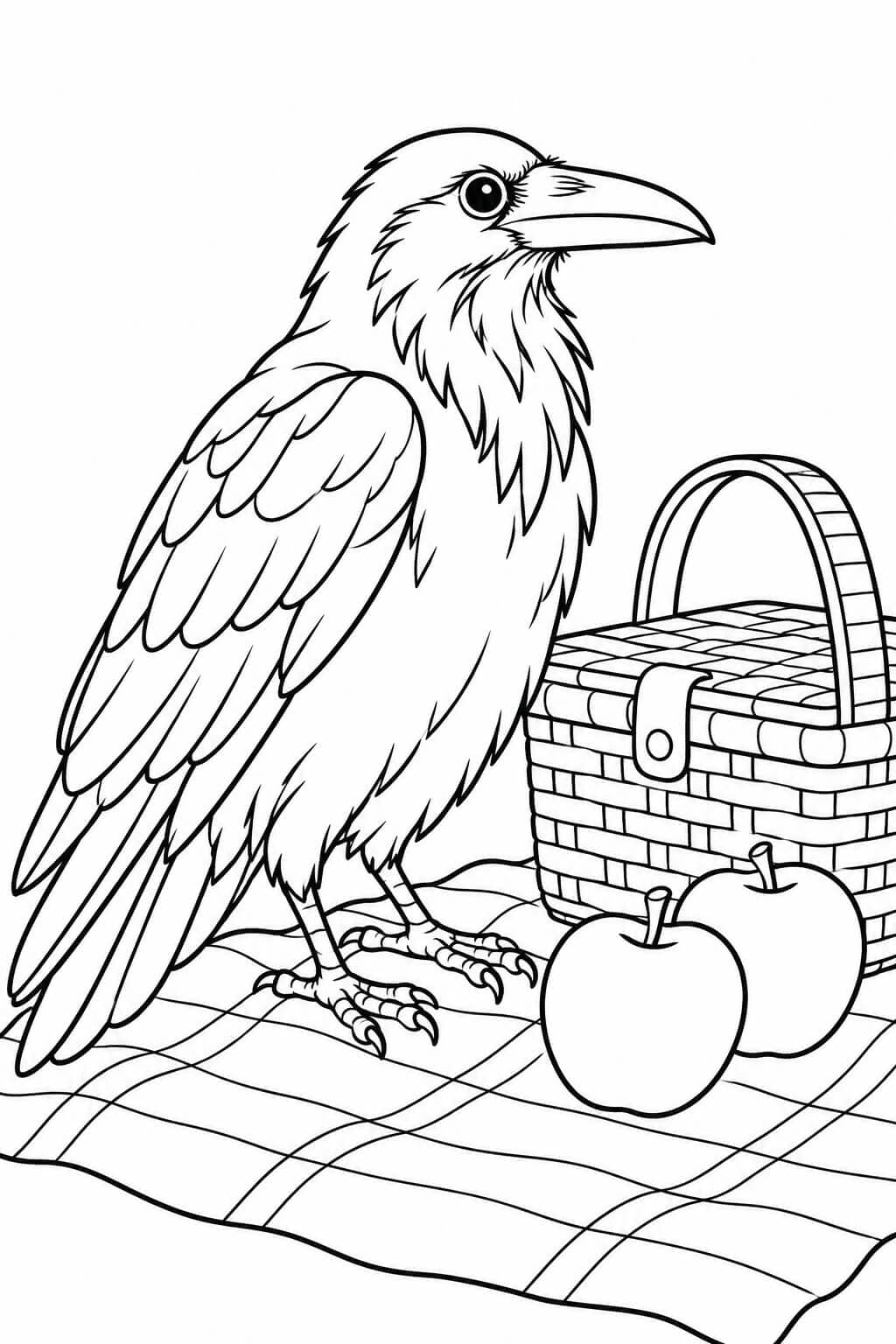 Corvo no piquenique para colorir