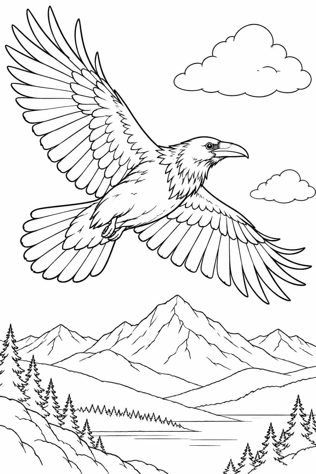 Corvo sobre as montanhas para colorir