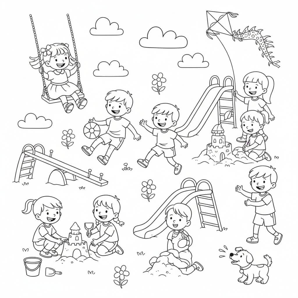 Crianças brincando atividades para colorir