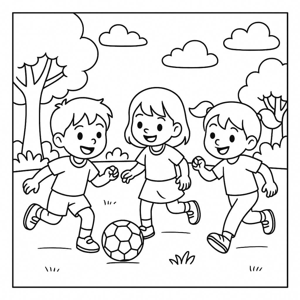 Crianças jogando futebol para colorir
