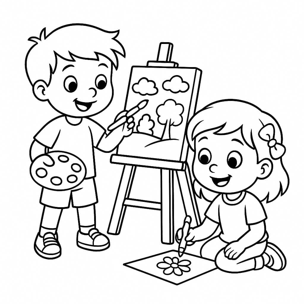 Crianças pintando e desenhando para colorir