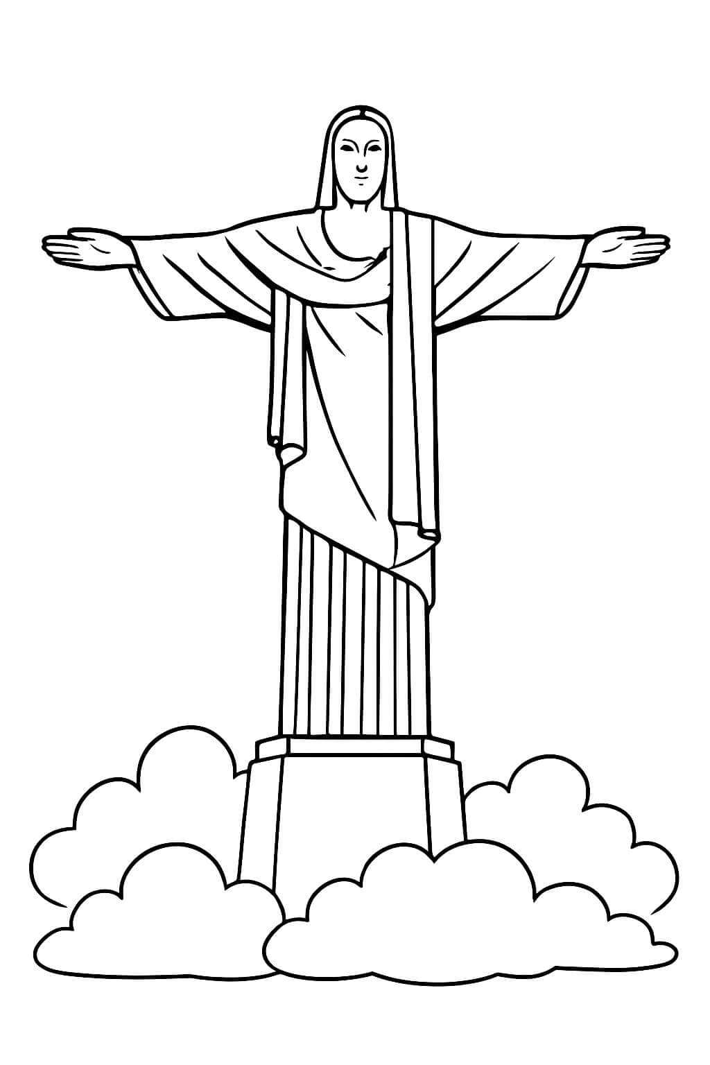 Cristo Redentor nas nuvens para colorir