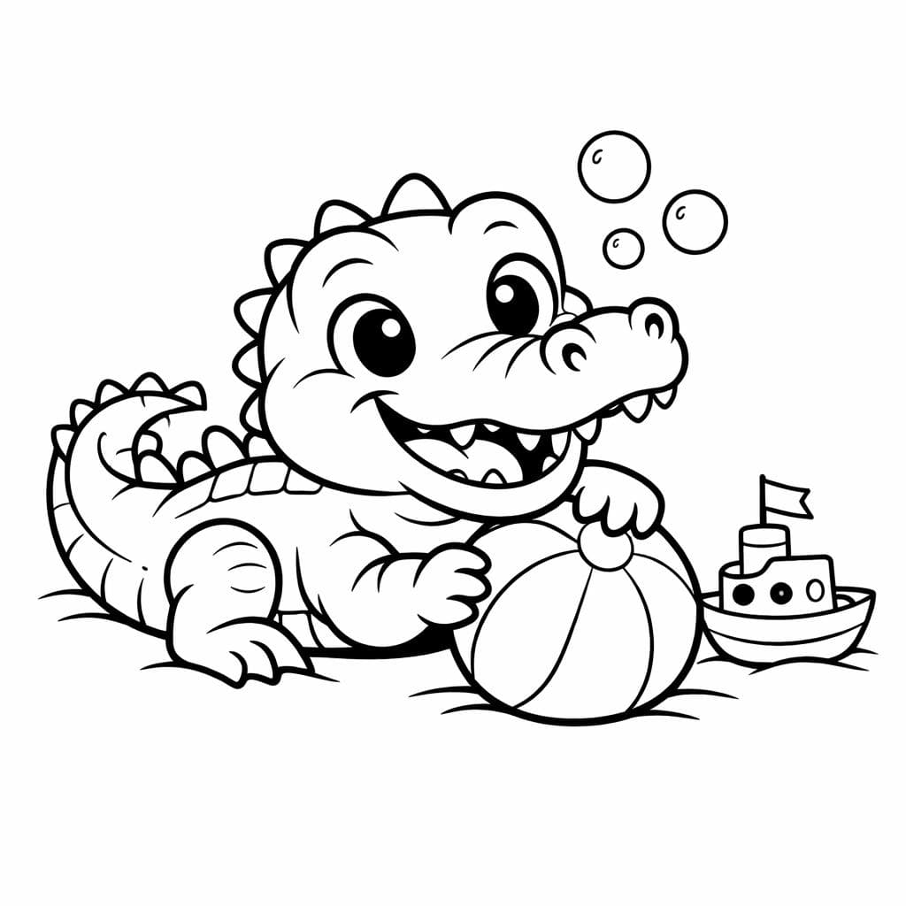 Crocodilo bebê brincando para colorir
