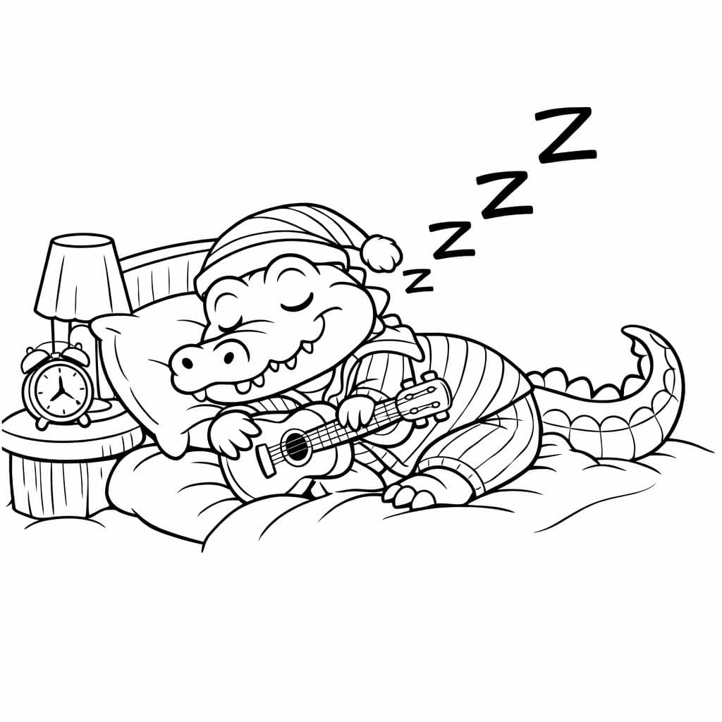 Crocodilo dormindo de pijama para colorir