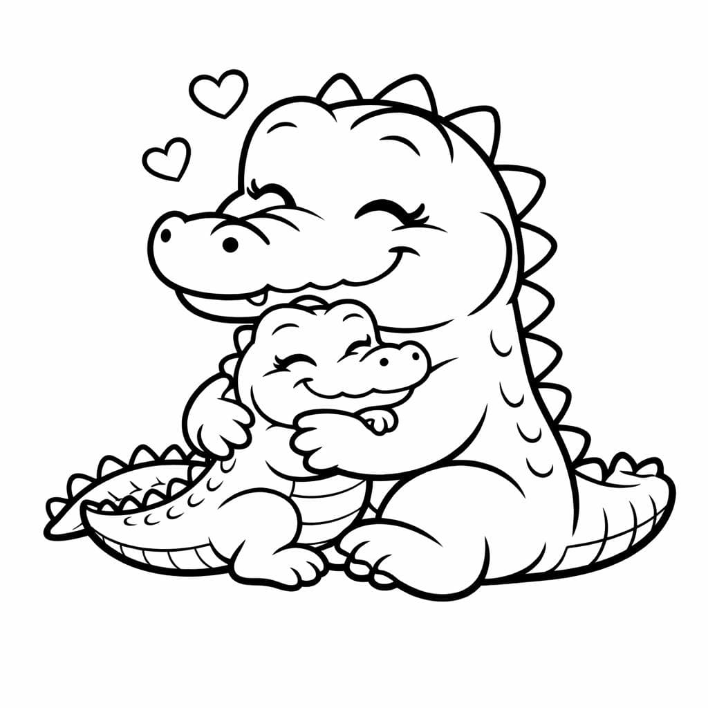 Crocodilo mamãe e bebê para colorir