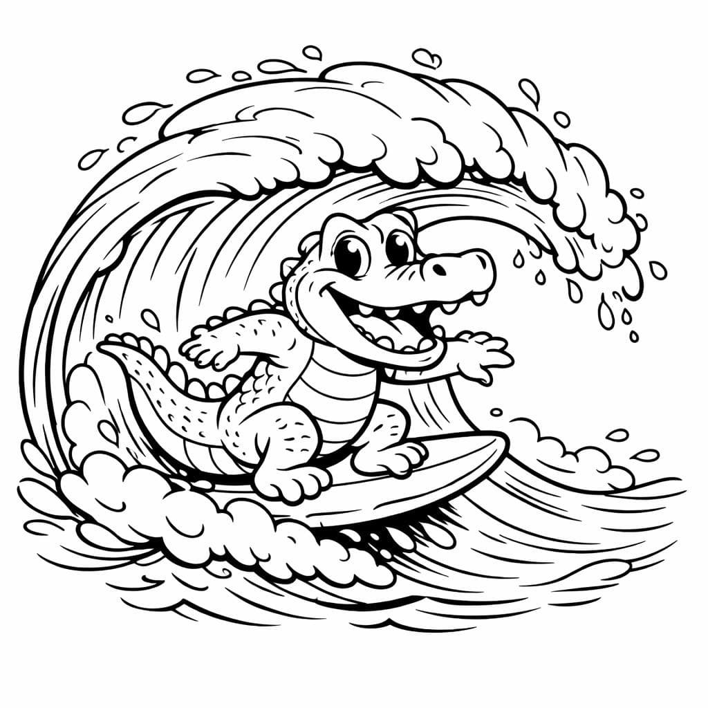 Crocodilo na onda do mar para colorir