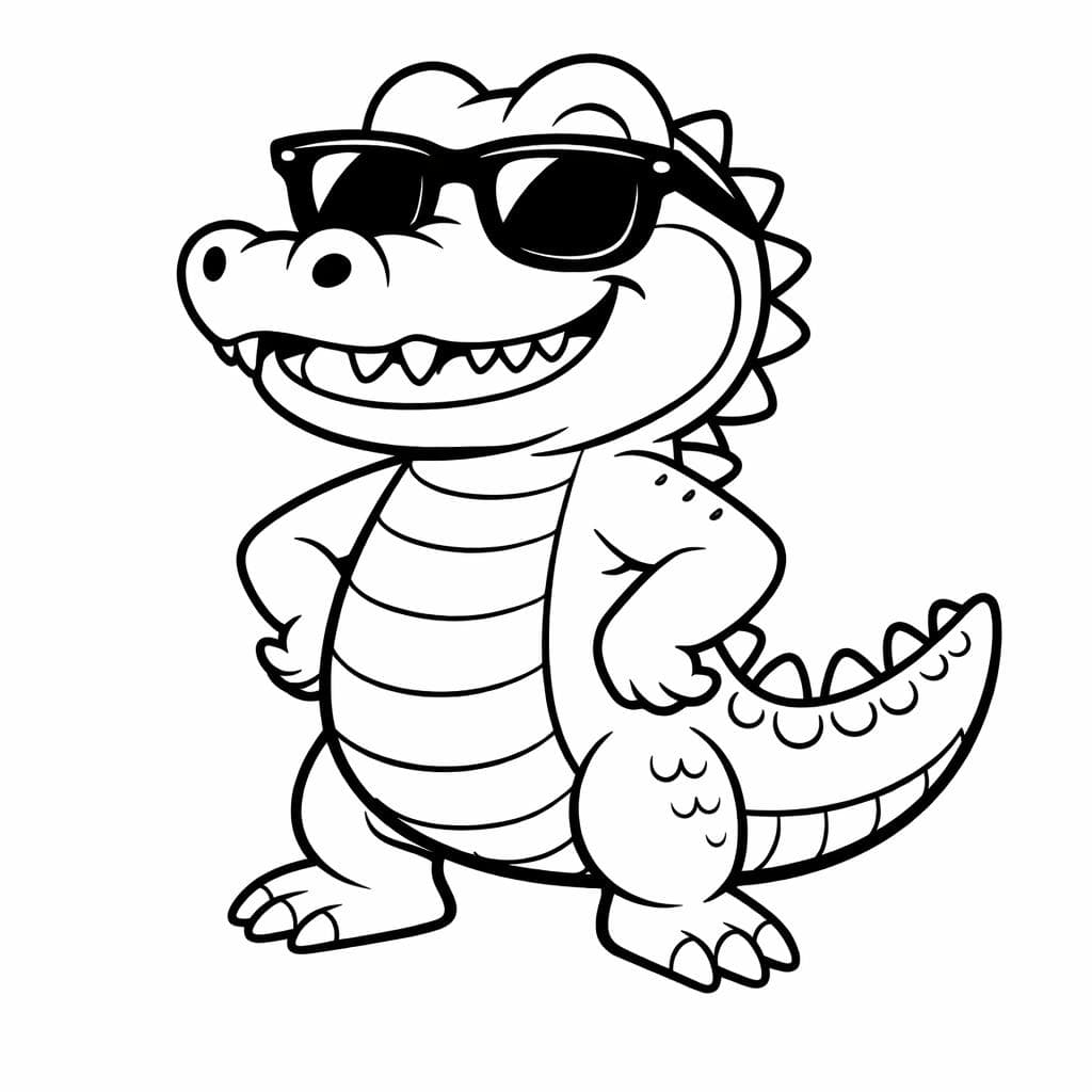 Crocodilo de óculos escuros para colorir