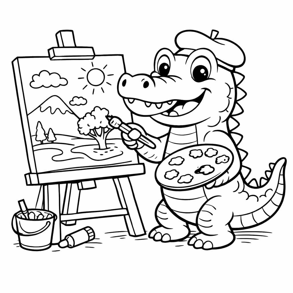Crocodilo pintando quadro para colorir