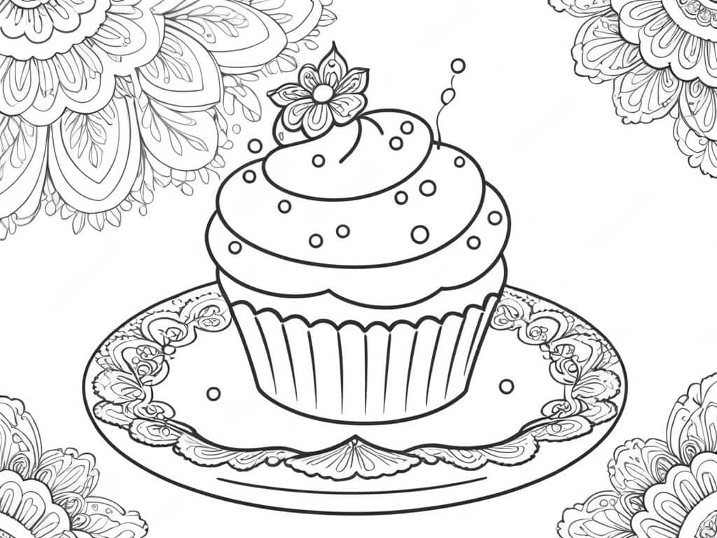 Cupcake belo prato para colorir