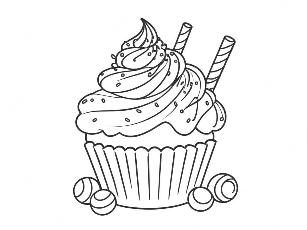 Cupcake com doces para colorir