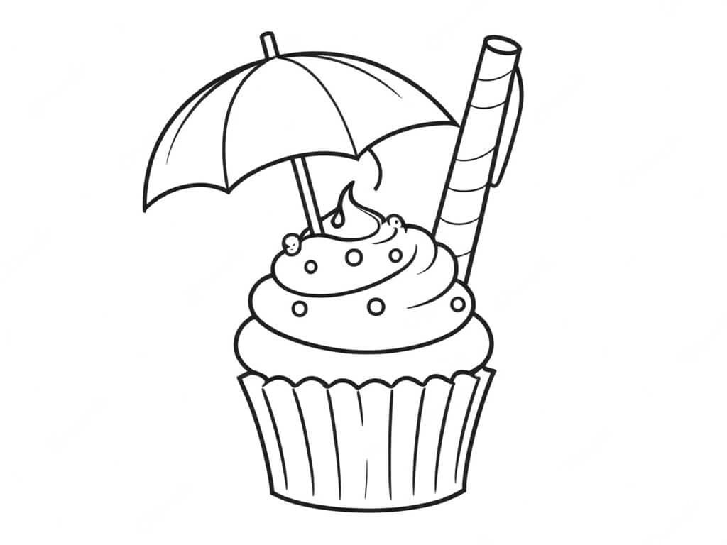 Cupcake com guarda-chuva para colorir