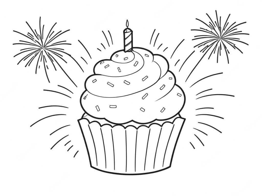 Cupcake de aniversário para colorir