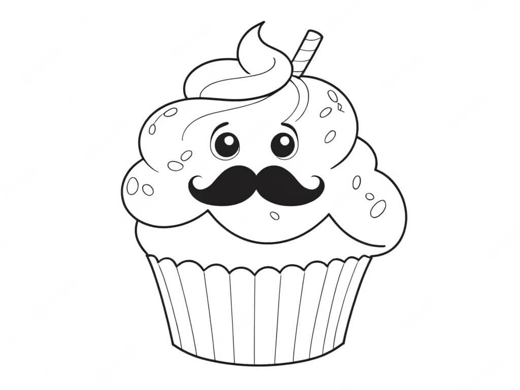 Cupcake de bigode para colorir