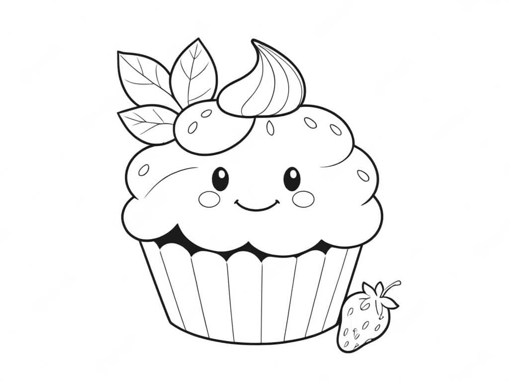 Cupcake de morango feliz para colorir