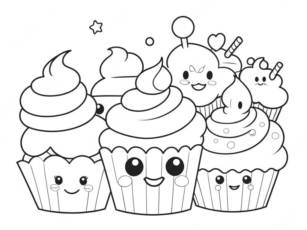Cupcakes felizes para colorir