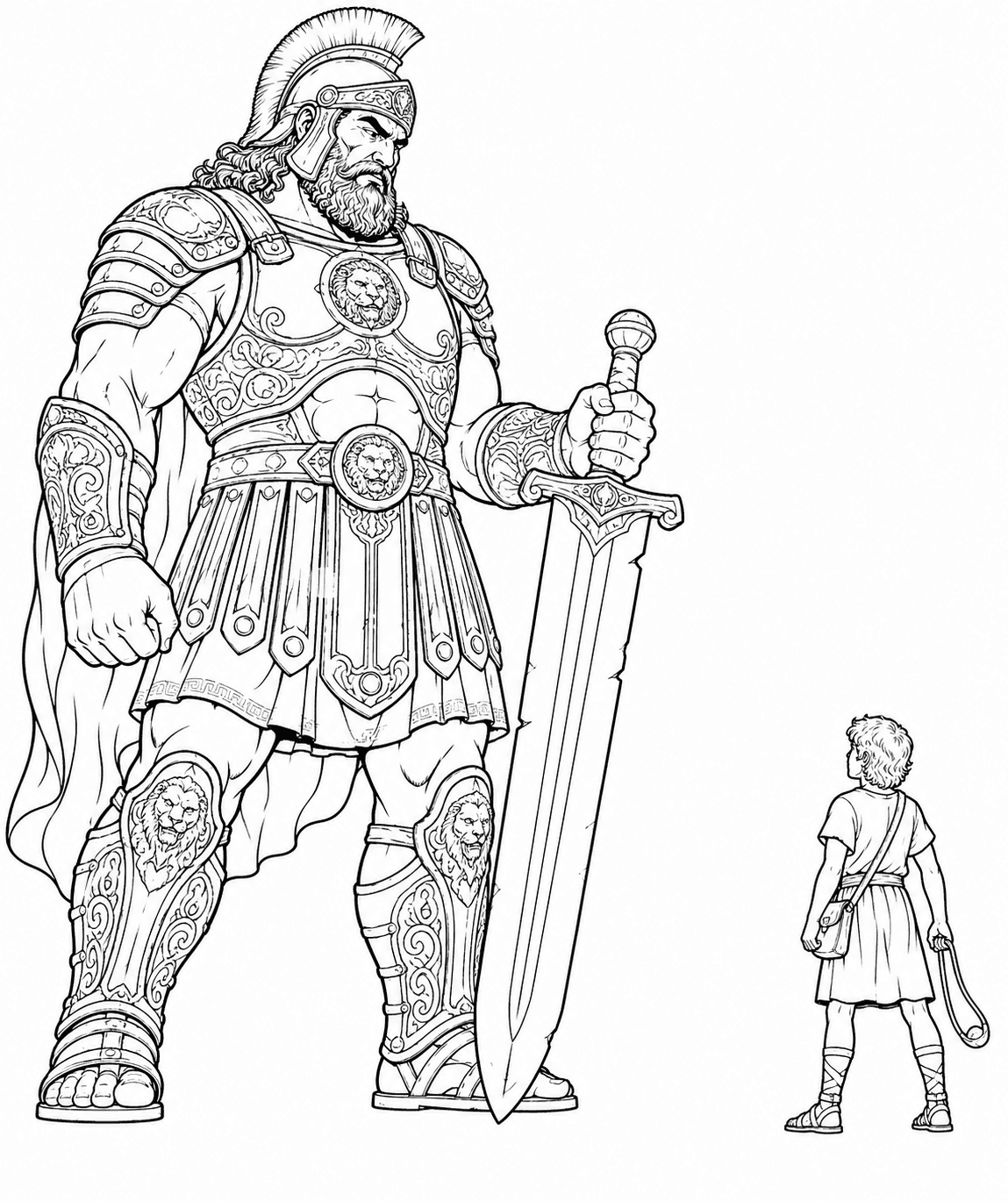 Davi e Golias gigante para colorir