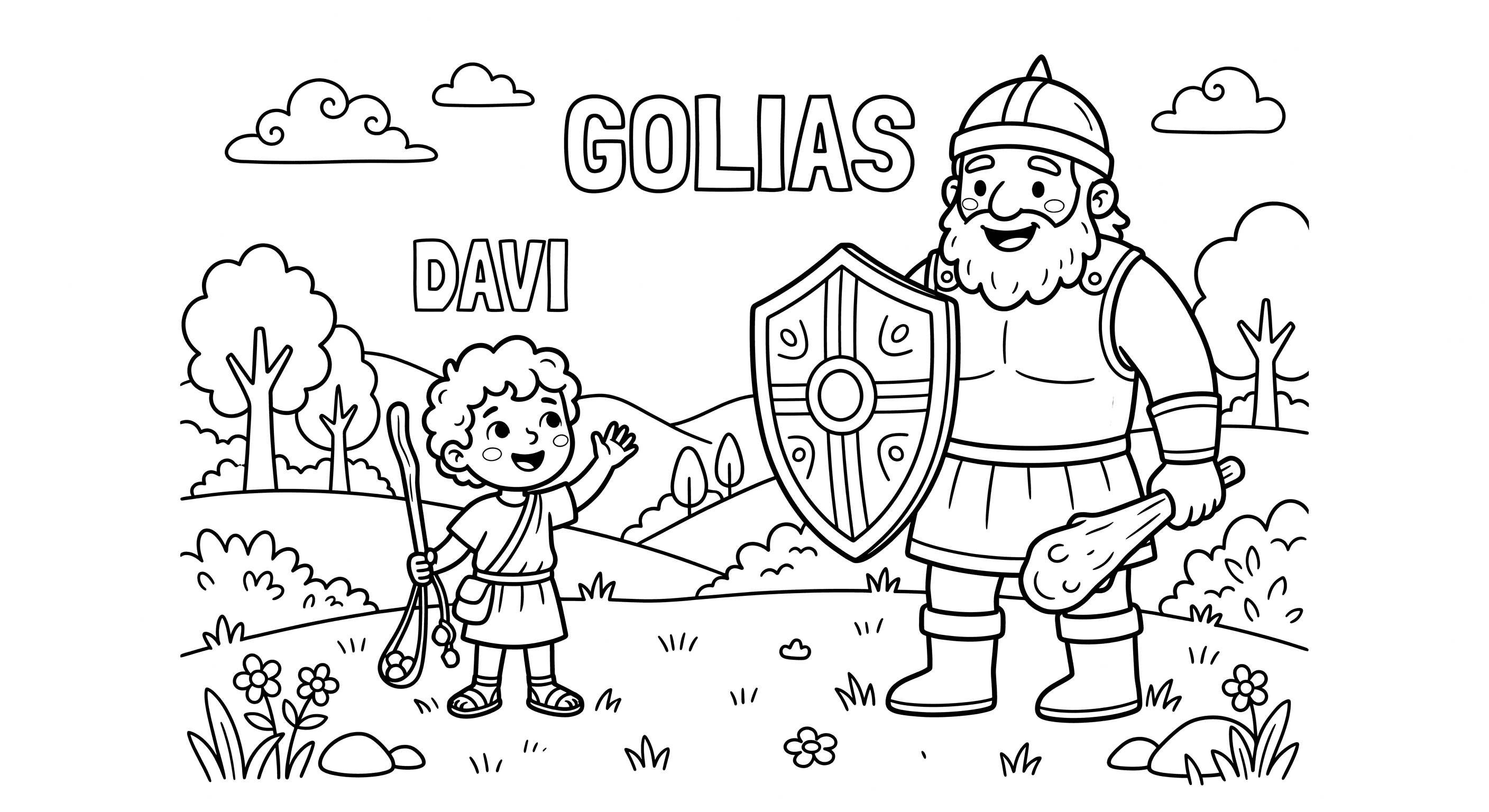 Davi e Golias infantil para colorir