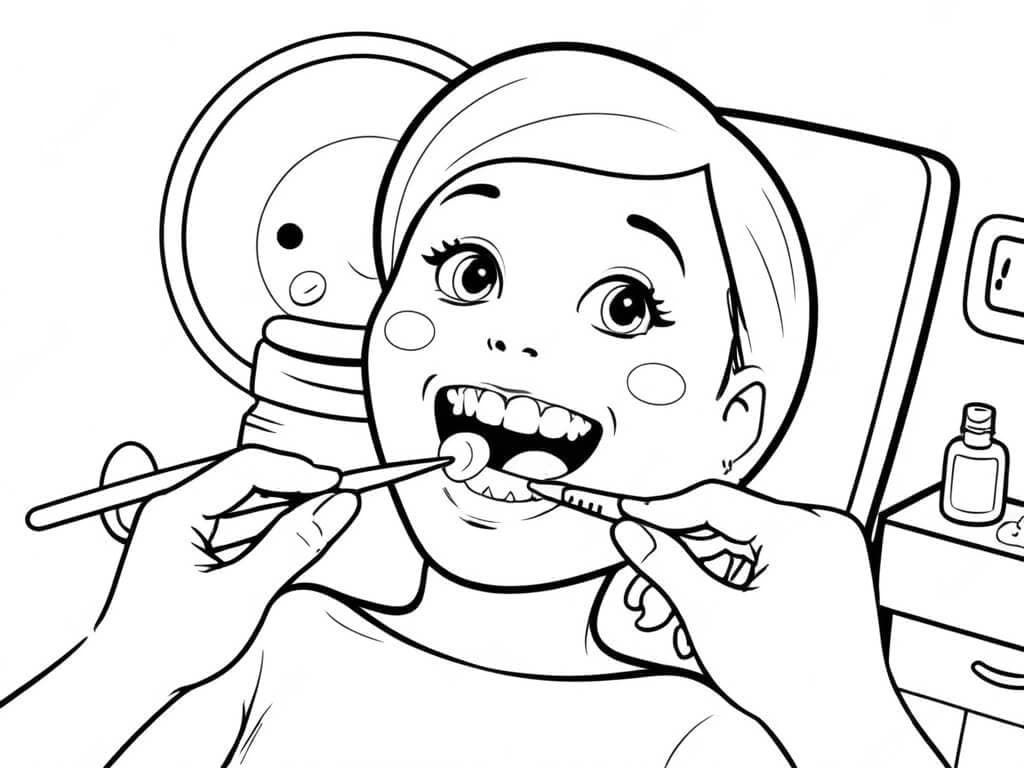 Dentista limpando dentes para colorir