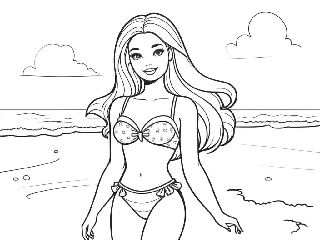 Barbie de biquíni na praia