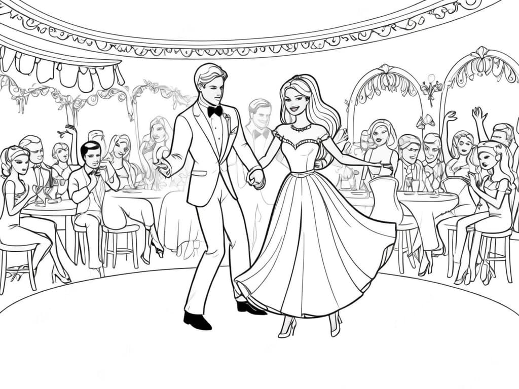 Barbie e Ken dançando na festa