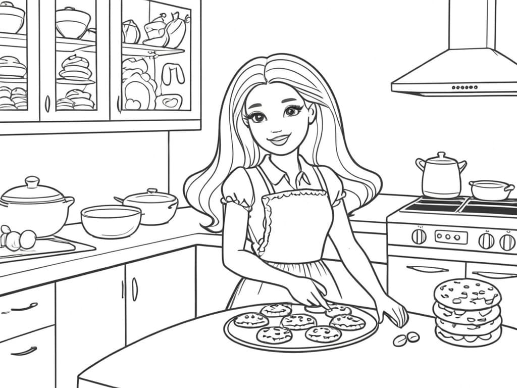 Barbie na cozinha fazendo biscoitos
