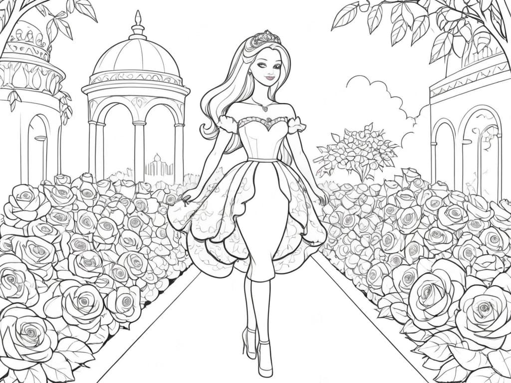 Princesa Barbie em um jardim florido