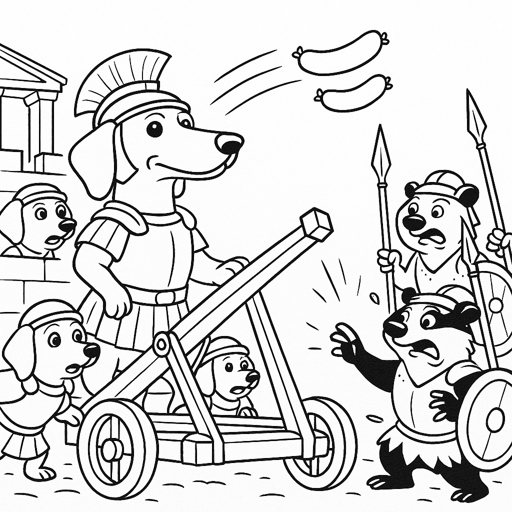 Dachshund lança salsichas para colorir