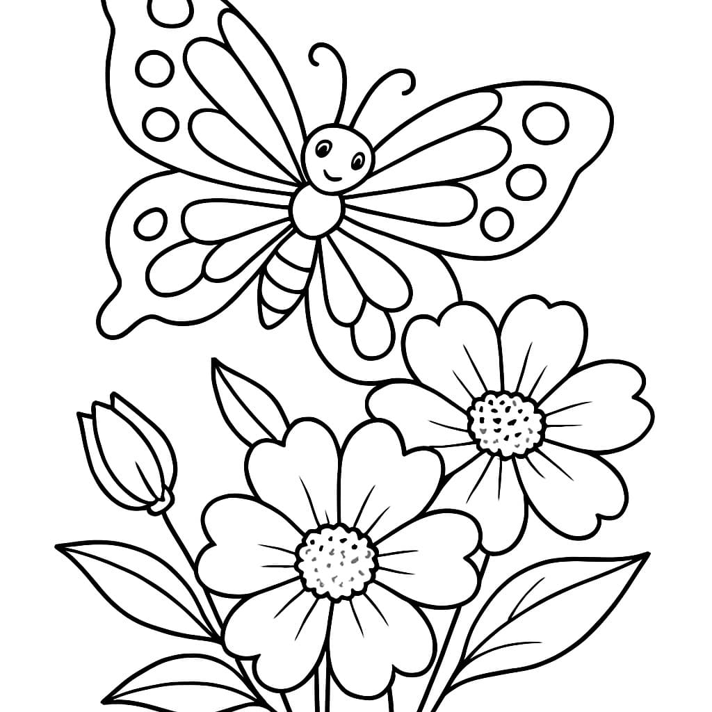 Flores e borboleta para colorir