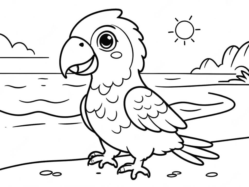 Papagaio na praia para colorir